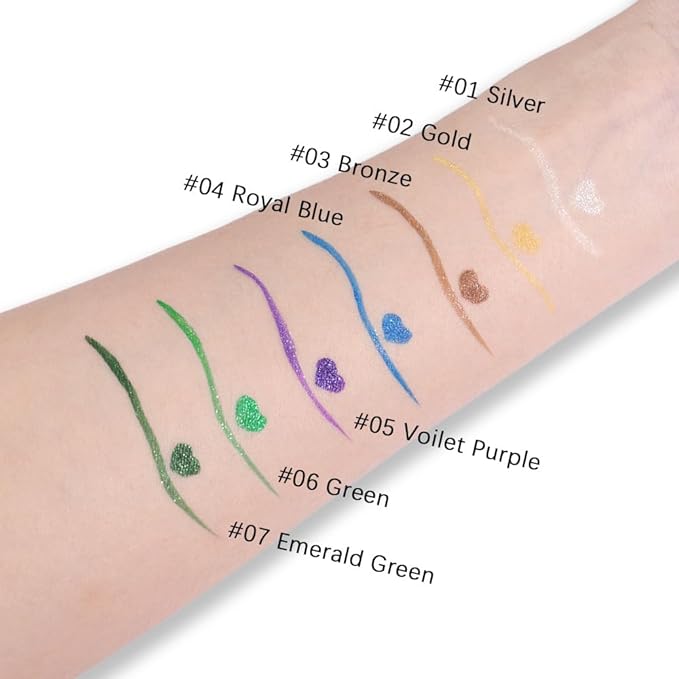 Emerald Green Metallic Glitter Liquid Eyeliner Pen – Long-Lasting Sparkly Waterproof Eyeliner for Women & Men – Tattoo-Effect Eye Makeup for Parties – Delineador Líquido con Brillo 07