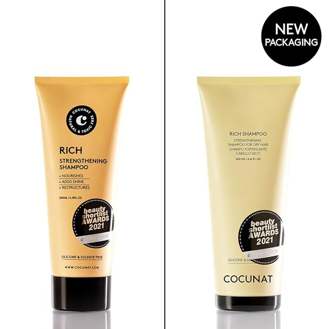 COCUNAT - Rich Shampoo - Dry, Curly, Damaged or Dyed Hair - Shampoo with R&D - Moisture Retaining and Fibre Revitalising - Split Ends - Sulfate and Silicone Free - Curly Method - 200 ml