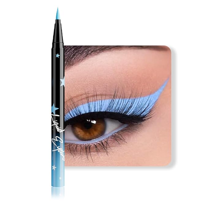 evpct Sky Blue Matte Liquid Eyeliner Waterproof Smudge Proof, Blue Eye Liner Liquid Liner for Face Body Paint, Long-lasting Eyeliner Waterline Thin Quick-dry Eyeliners Pencil Eye Makeup Stay all Day