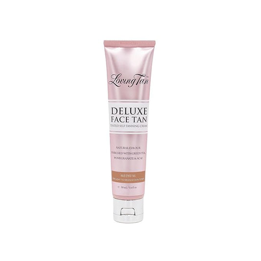 Loving Tan Deluxe Face Self Tanner, Medium - Streak Free, Natural, Professional Quality Sunless Tanning - 10+ Face Self Tanner Applications per Bottle, Cruelty Free, Naturally Derived DHA - 1.6 Fl Oz