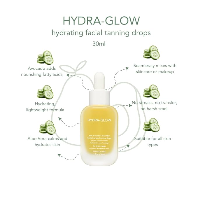 Hydra–Glow Self-Tanning Facial Drops — Buildable, Healthy, Natural Glow | Mix-In Face Drops for Radiant, Streak-Free Color | Hydrating, Breathable, Customizable Tan