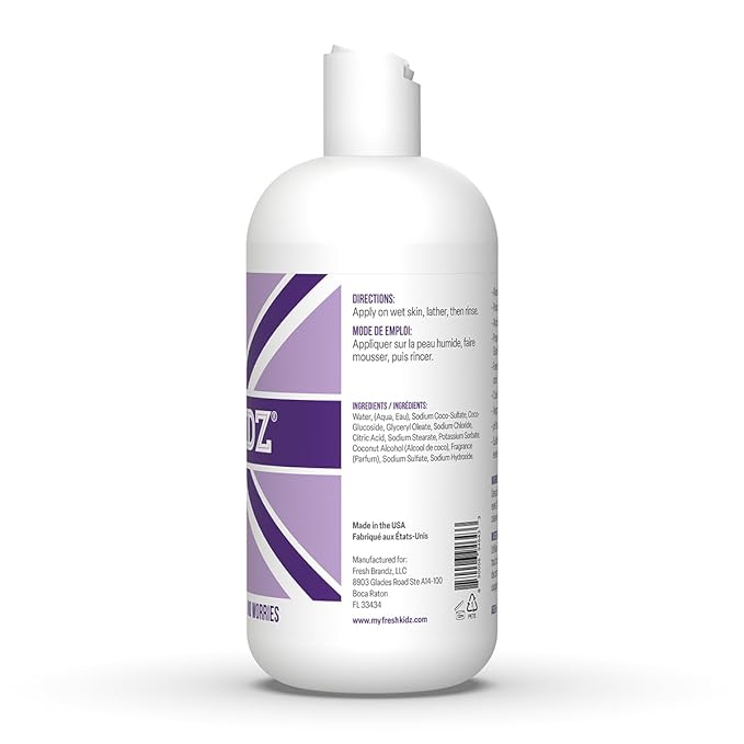 Fresh Kidz Body Wash for Kids and Teens - Gentle Bath and Shower Cleanser for All Skin Types - Girls Purple, 16.9 Fl. oz.