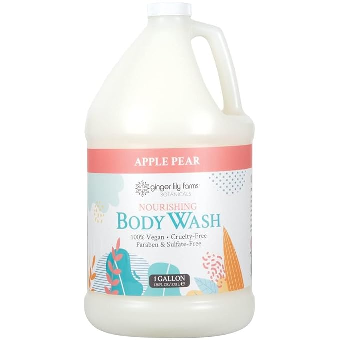 Ginger Lily Farms Botanicals Nourishing Body Wash, 100% Vegan & Cruelty-Free, Apple Pear Scent, 1 Gallon (Pack of 4)