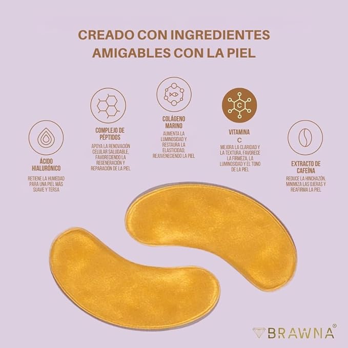 BRAWNA UnderEye Patches – Hydrogel Masks with Vitamin C, Caffeine & Collagen – For Dark Circles, Puffy Eyes, Wrinkles & Tired Skin – 24K Gold Skincare – 24 Pairs