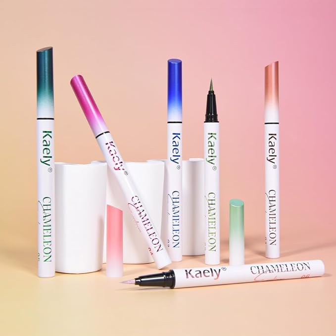 Kaely Chameleon Liquid Eyeliner, Glitter Metallic Chrome Eyeliner Liquid, Multichrome Eye Liner Waterproof Smudge Proof, High-Pigmented Makeup Looks, Quick-Drying, Cruelty-free, 01 Flare