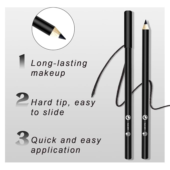 Multipack Bulk Black Eyeliner Penicls for Women, 12 Pcs Highly Pigmented Creamy Eye Liner Pencils Set, Easy to Color, Waterproof & Long-Lasting, Professional Eye Make Up, Soft & Smooth, Fine Tip