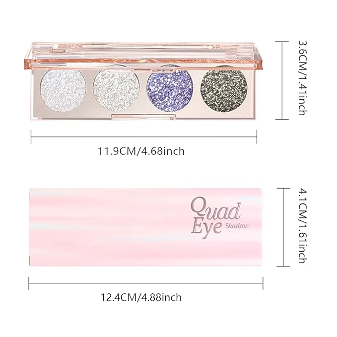 Shiny Shimmer Highlight Eyeshadow Palette, Cream Sparkling Glitter Metallic Powder Quad, Day to Night Champange Gold Silver Brown White Smoky sombras de ojos, Party Cosmetics (Ice flash-Shimmer-03#)
