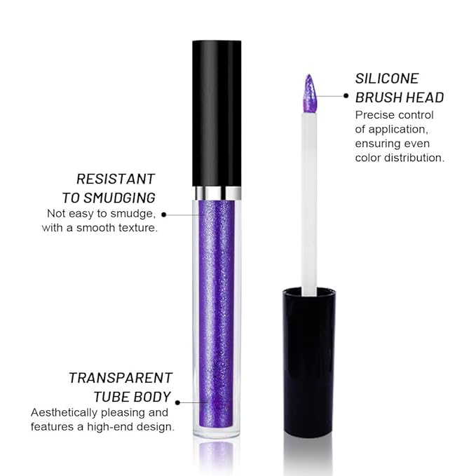 SUAKE Liquid Sparkling Glitter Eyeshadow Stick Pack - High Pigment Shimmer Metallic Eye Shadow, Long-Lasting, White Blue Black Gold Purple Bold Colors,Quicking-Dry (7#-Purple, Pack of 1)