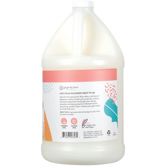 Ginger Lily Farms Botanicals Nourishing Body Wash, 100% Vegan & Cruelty-Free, Apple Pear Scent, 1 Gallon (Pack of 4)
