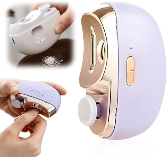 Electric Nail Clipper & Trimmer 3 in 1, Automatic Rechargeable Toenail Clippers with LED Light & Storage, Safe Nail Care for Thick Toenails, Seniors and Adults (Purple)