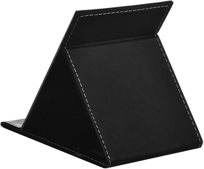 PU Leather Portable Folding Makeup Mirror with Standing(M, Black)