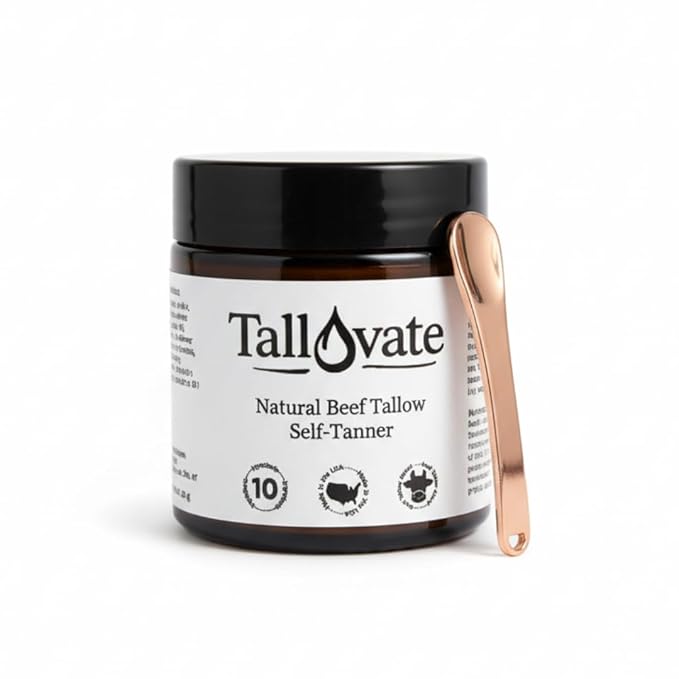 Natural Self Tanner with Beef Tallow – Quick Tan for Face & Body – Moisturizing, Non-Toxic, Olive Oil + Cocoa, Sunless Tanning – Browning Lotion – 4oz