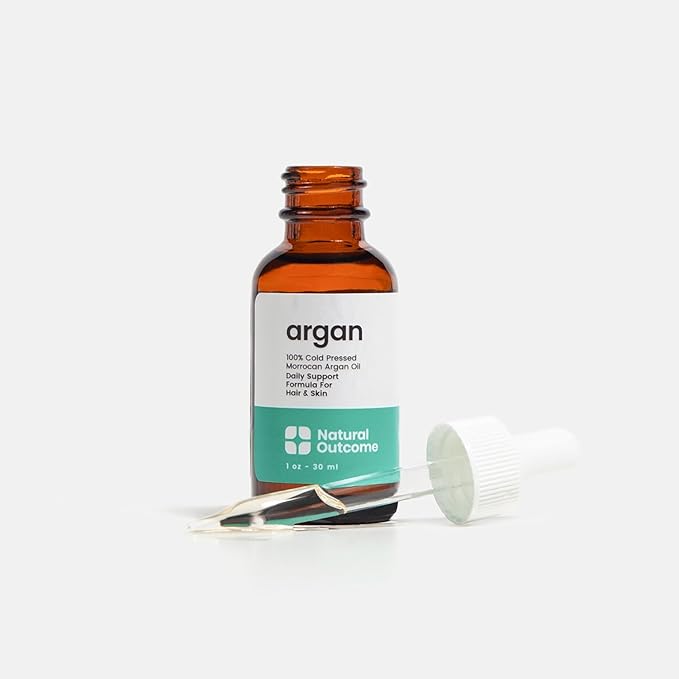 Argan Oil 100% Pure Moroccan Cold-Pressed Face, Body and Hair Lightweight Oil for Moisturizing, Hydrating & Skin Nourishment, 1 oz by Natural Outcome