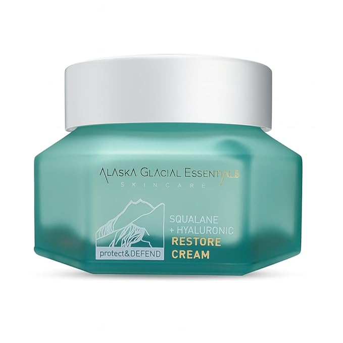 Alaska Glacial Squalane + Hyaluronic Restore Cream for Sensitive & Combo Skin | Deeply Hydrates, Firms, Softens Fine Lines | Lightweight Moisturizer – 50g