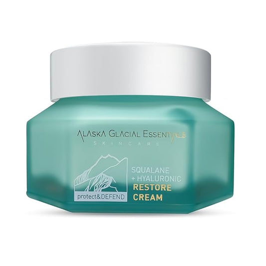 Alaska Glacial Squalane + Hyaluronic Restore Cream for Sensitive & Combo Skin | Deeply Hydrates, Firms, Softens Fine Lines | Lightweight Moisturizer – 50g