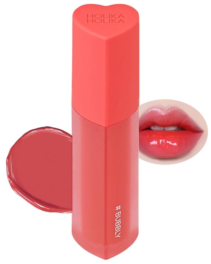 HOLIKA HOLIKA Heart Crush Glow Lip Tint Air – Korean Lip Tint with High Shine Juicy Fruit Jam Colors Lip Stain – Hydrolyzed Collagen & Vitamin C (04 BUBBLY)