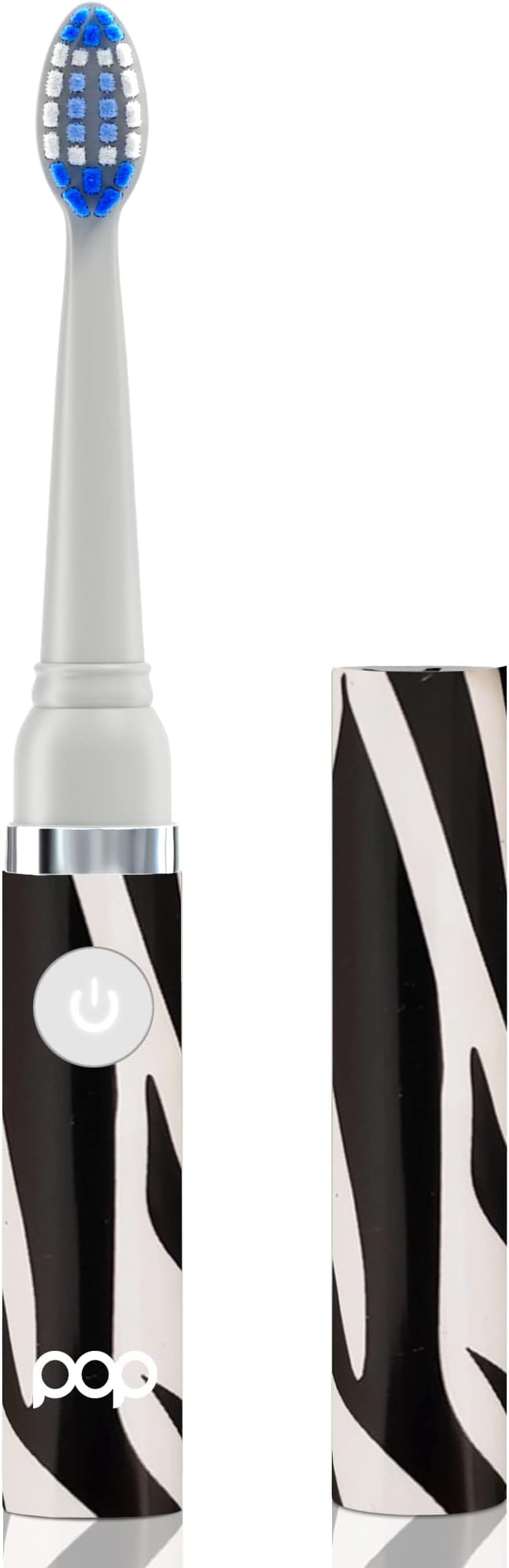 Pop Sonic Electric Toothbrush (Zebra) - Travel Toothbrushes w/AAA Battery | Kids Electric Toothbrushes with 2 Speed & 15,000-30,000 Strokes/Minute, Dupont Nylon Bristles
