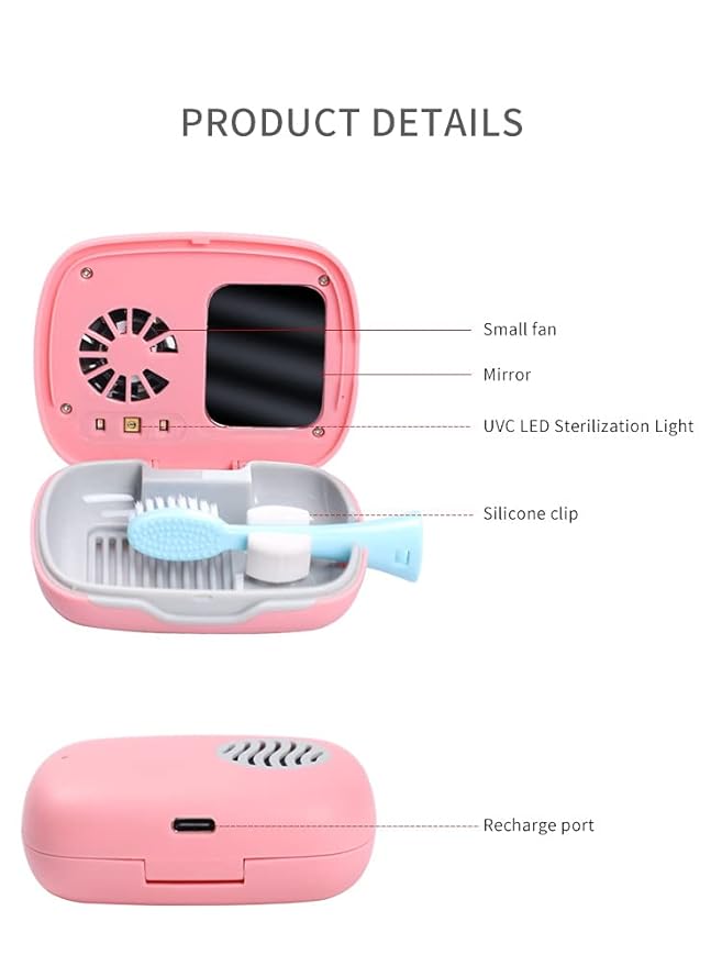 Rechargeable Mini Toothbrush Cover with Fan and USB cord for Travel or Home, Long Battery Life and Improved Case Ventilation FOR Better Disinfection (White)