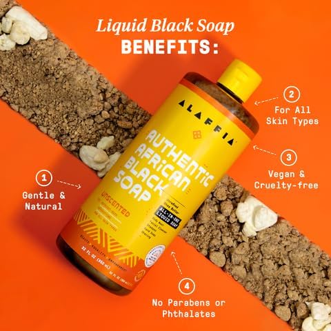 Alaffia Authentic African Black Soap Variety 2-Pack – All-In-One Liquid Soap, Travel-Size Eucalyptus Tea Tree+Full-Size Unscented Body Wash, Face Wash, Shampoo, Shaving Soap