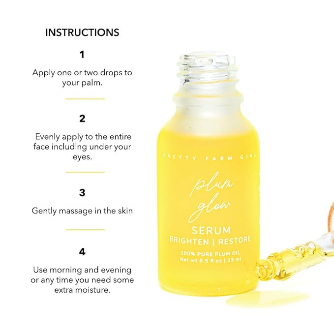 Pretty Farm Girl Plum Glow Multipurpose Serum – Hydrate & Restore – for Skin Nourishment – 100% Pure Plum Oil – All Skin Types – Facial Use – 1 oz