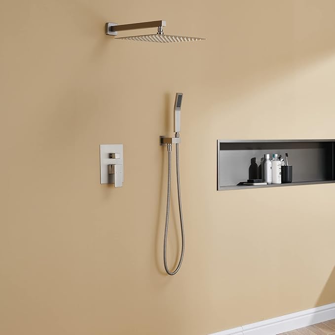 Artiqua Rain Shower System 12 Inches Shower Combo Set Brushed Nickel Wall Mount Faucet Bathroom Faucets with Rainfall Shower Head and Hand Shower