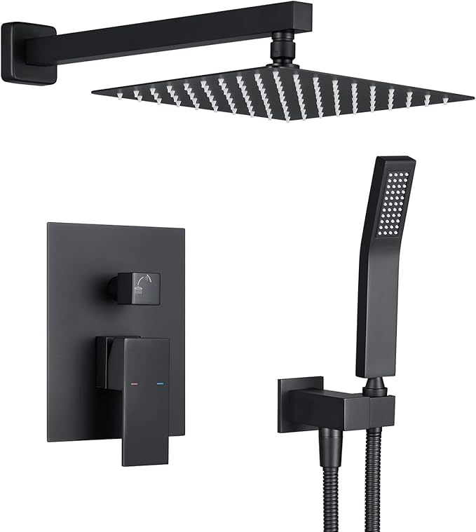 Artiqua Shower System 10 Inches Rain Shower Combo Set Black Wall Mount Faucet Bathroom Faucets with Rainfall Shower Head and Hand Shower