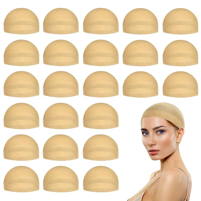 Stocking Wig Cap for Women, Stretchy Nylon Hair Cap for Wig, Beige 24 PCS