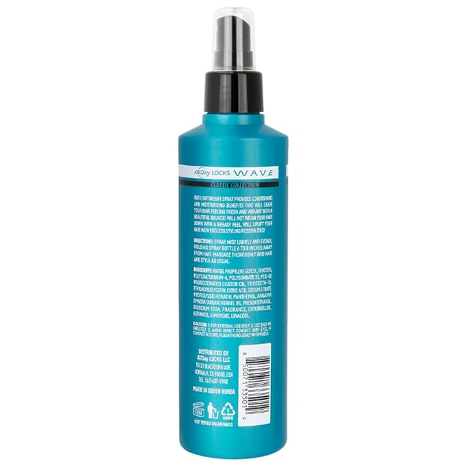 AllDay Locks Classic Wave Hair Mist - Curl Enhancing Spray for Women & Men, Lightweight Product for Enhancing & Finishing, Adds Shine, Moisture, and Bounce - 7.7 oz Bottle