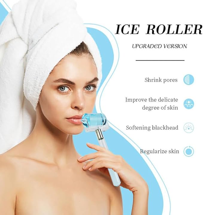 Ice Roller for Face & Body - Cold Therapy Tool to Depuff Eyes, Reduce Inflammation & Tighten Skin - with Protective Case (Blue)