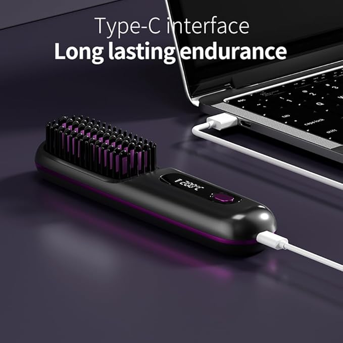 Cordless Hair Straightener Brush 3-in-1: Straightener, Curler & Smoother | Go Brush Pro 2026 with Ionic Anti-Static Technology | 3 Adjustable Heat Settings, USB Rechargeable, for All Hair Types