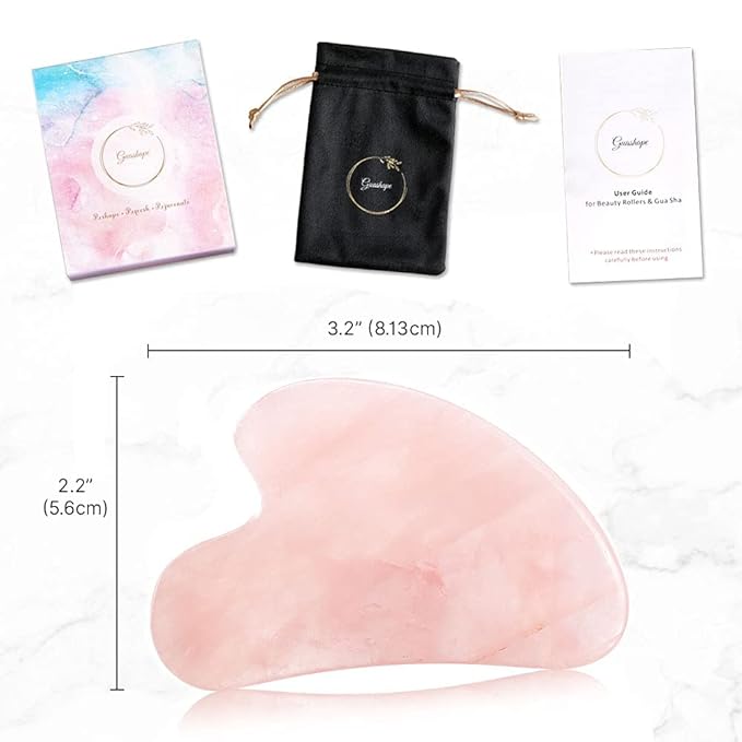 Natrual Rose Quartz Gua Sha Facial Tools | Guasha Tool for Face Sculpting, Shaping, Reduce Puffiness, Tension Relief | Massage Stone for Eyes, Face and Body