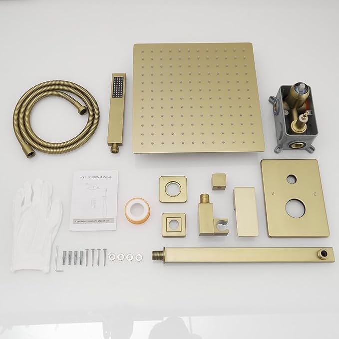 annazom Rain Shower System 12 Inch Ultra Large Shower Head High Pressure Brushed Gold Surface Dual Function Shower Vavle Trim Kit