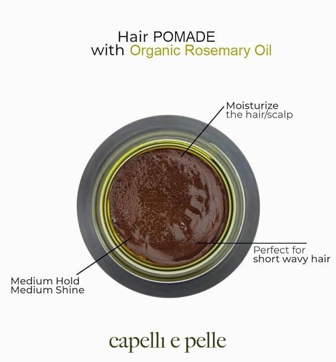 capelli e pelle POMADE, With Rosemary Oil -Medium Hold & Shine - Hair Pomade for Black Men & Women to define Waves, Dreadlocks & Braids - Rosemary Oil with Fragrance -Hair Growth & Scalp Care- 100ml