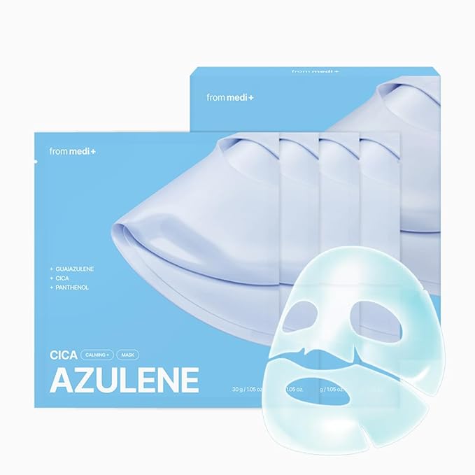 From Medi+ Korean Facial Sheet Mask (Azulene + Cica), 4 Count (30g Each) – Soothing Hydration for Sensitive-Looking Skin, Calming Care