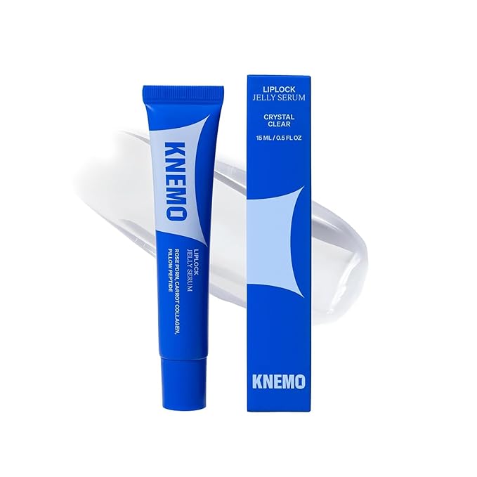 KNEMO LipLock Jelly Serum for Dry Lips, Long-Lasting, Hydrating, Plumping, Glossy Mask with Rose PDRN, Carrot Collagen, Pillow Peptide, Moisturizing Tinted Lip Balm. (Crystal Clear)