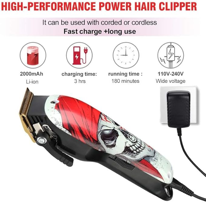Professional Cordless Hair Clipper for Men, 2-Speed Motor, 2000mAh Battery, 8 Color-Coded Guides for Precision Cuts