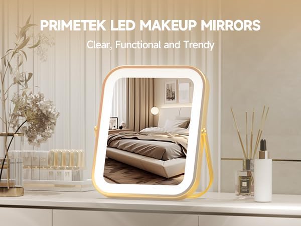 PRIMETEK Vanity Mirror with Lights, 10"x8" LED Lighted Makeup Mirror, Portable Makeup Mirror with Lights, Touch Screen, 3-Color Lighting, for Vanity Desk Tabletop, Bedroom