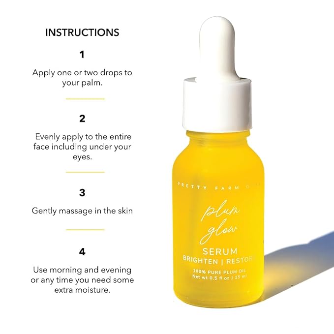 Pretty farm girl Plum Glow Multipurpose Serum - Brighten & Restore - for Skin Healing - 100% Pure Plum Oil - All Skin Types - Facial Use - 0.5 oz