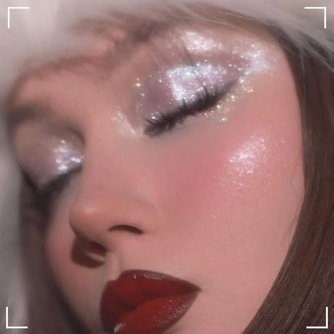 Shiny Shimmer Highlight Eyeshadow Palette, Cream Sparkling Glitter Metallic Powder Quad, Day to Night Champange Gold Silver Brown White Smoky sombras de ojos, Party Cosmetics (Ice flash-Shimmer-03#)