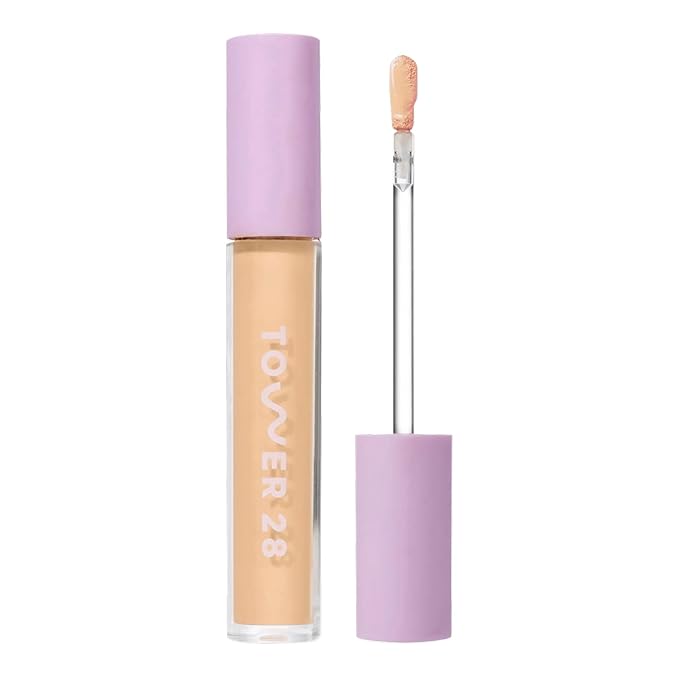 Tower 28 Swipe Serum Concealer - Hydrating Medium-Full Coverage Concealer + Under Eye Brightener - Skin Care Infused Makeup with Hyaluronic Acid + Soothing Centella - 8.0 Medium/Warm Peach (0.22 oz)