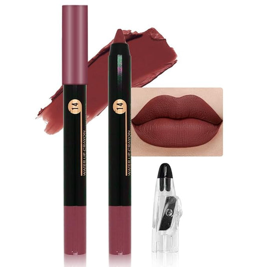 Brick Red Crayon Matte Lipstick Lip Liner Pencil, Moisture Smooth Lipstick Pencil, With pencil sharpener Sharpenable Lip Pencil, Ultimate Lip Crayon for Women Smudgeproof Waterproof 14#