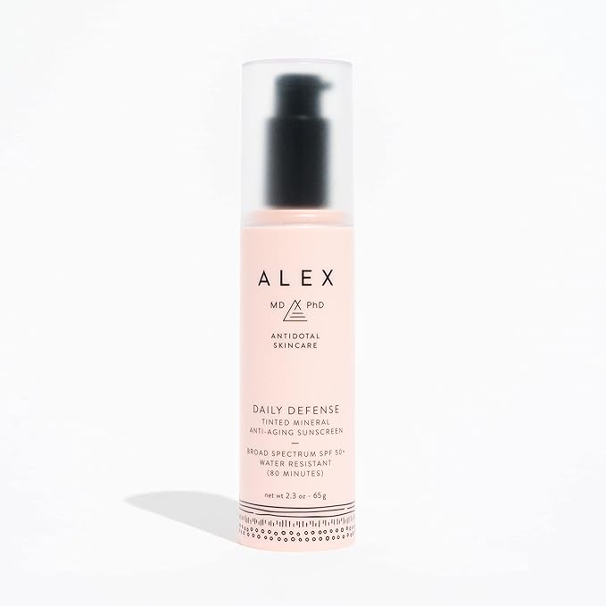 ALEX MD PhD Sunscreen for Face, Tinted Mineral Facial Sunscreen SPF 50+, Anti Aging Daily Defense Moisturizer for Sensitive and Post-Procedure Skin with Zinc Oxide, Chemical-Free, Coral Reef Friendly