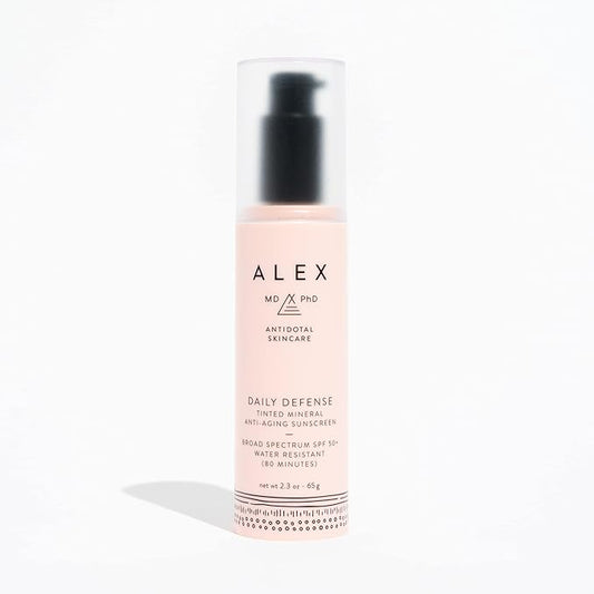 ALEX MD PhD Sunscreen for Face, Tinted Mineral Facial Sunscreen SPF 50+, Anti Aging Daily Defense Moisturizer for Sensitive and Post-Procedure Skin with Zinc Oxide, Chemical-Free, Coral Reef Friendly