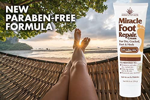 Miracle Foot Repair Cream (8 oz / 3-Pack) Repairs Dry Cracked Heels and Feet, 60% Pure UltraAloe Moisturizes, Softens, and Repairs