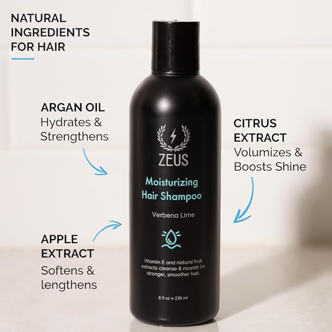 ZEUS Advanced Moisturizing Shampoo for Men with Vitamin E & Natural Fruit Extracts for Smooth, Healthy, Restoring Hair, Cleanse & Balance Scalp (Made in USA) 8 oz.