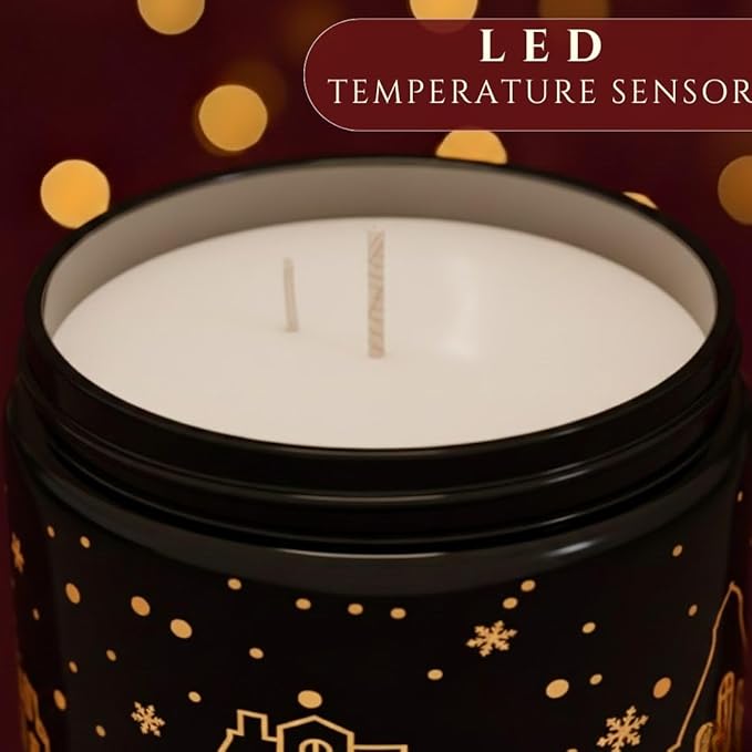 Black Cherry Scented Candle (Black Jar), 40-Hour Burn, Dual Light Glow (Flame + LED Artwork), Soy Wax Blend, Holiday Aromatherapy Gift Candle for Bedroom, Bathroom & Home – 7oz (200g)