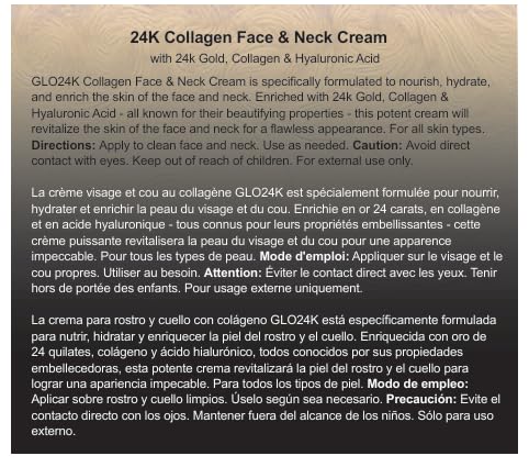 GLO24K Moisturizer Face Cream with 24K Gold, Vitamins – Collagen Retinol Hyaluronic Acid – Hyaluron Acid Cream for Hydration & Overnight Skin Renewal, Night Cream