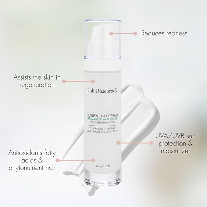 Josh Rosebrook Nutrient Day Cream - Regenerating Facial Moisturizer, High Protection Broad Spectrum Sunscreen SPF 30, Reef Safe - 30mL - 1.0 Oz