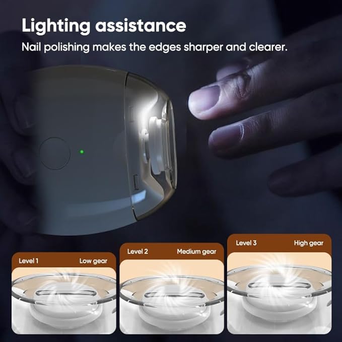 2026 Saker Electric Automatic Nail Clipper & Trimmer|3-in-1 Rechargeable Nail Grinder with LED Light & 3 Speeds|Gentle for Toenails&Fingernails|Ideal for Seniors, Adults & Babies (1PC)