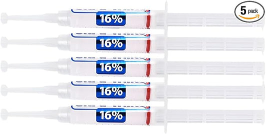 16% Teeth Whitening Gel: 5 Large Syringes for Beautiful Smile, Whitening Gel for Dental Trays, White Results with Ultra White Whitening Gel, 5 Tubes, 3.8 ml Each, Total 140 Applications